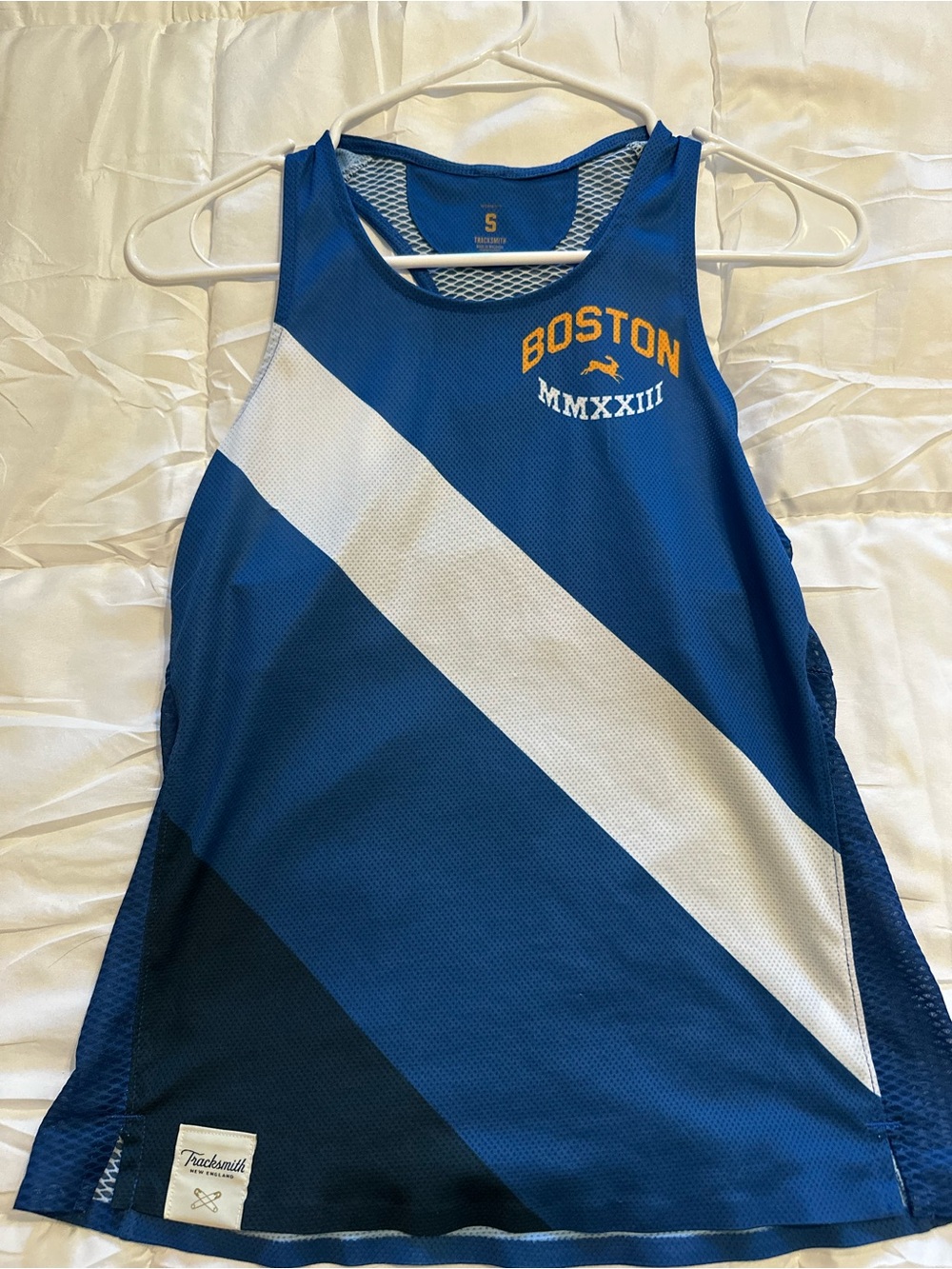 Tracksmith Boston Marathon Blue & White Athletic Singlet
